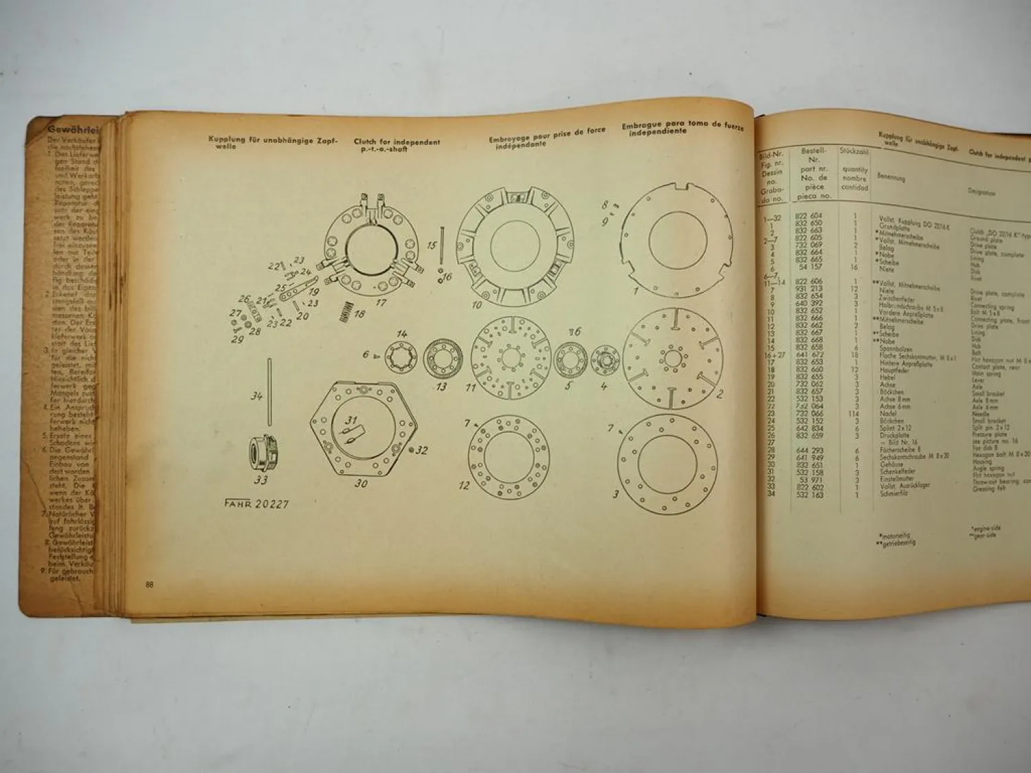 Original Ersatzteilliste Fahr D270 D270H Dieselschlepper 1955 Spare Parts List