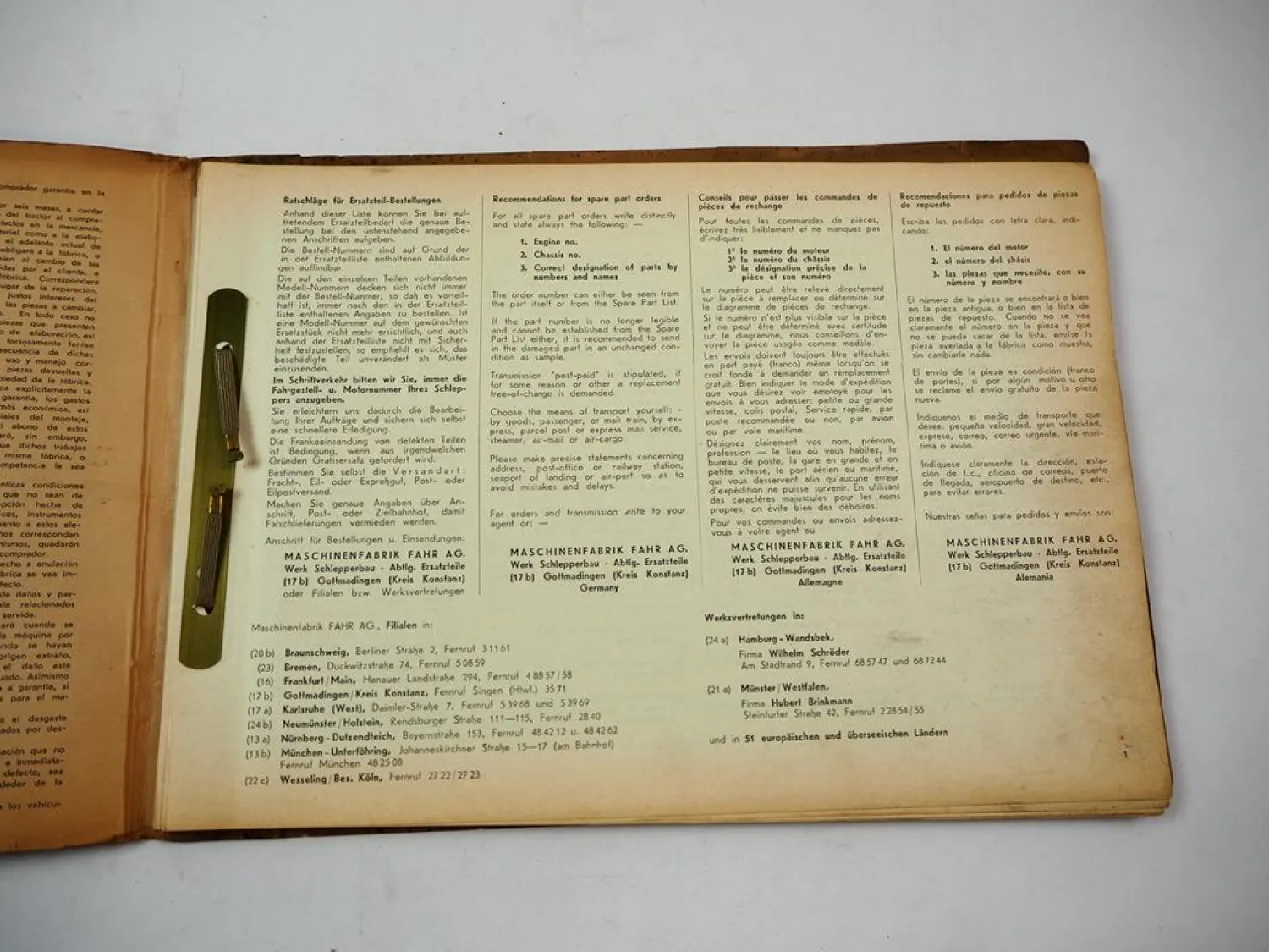 Original Ersatzteilliste Fahr D270 D270H Dieselschlepper 1959 Spare Parts List