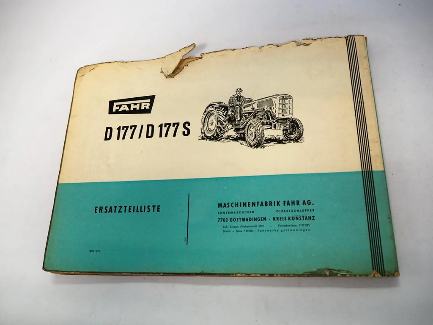 Original Fahr D177 D177S Dieselschlepper mit OM636 Motor Ersatzteilliste 1962