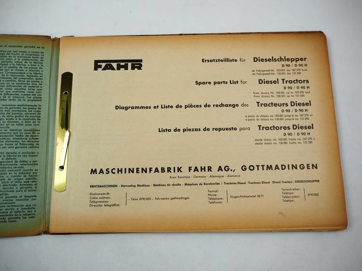 Original Fahr D90 D90H Diesel Schlepper mit Motor AKD112E Ersatzteilkatalog 1957
