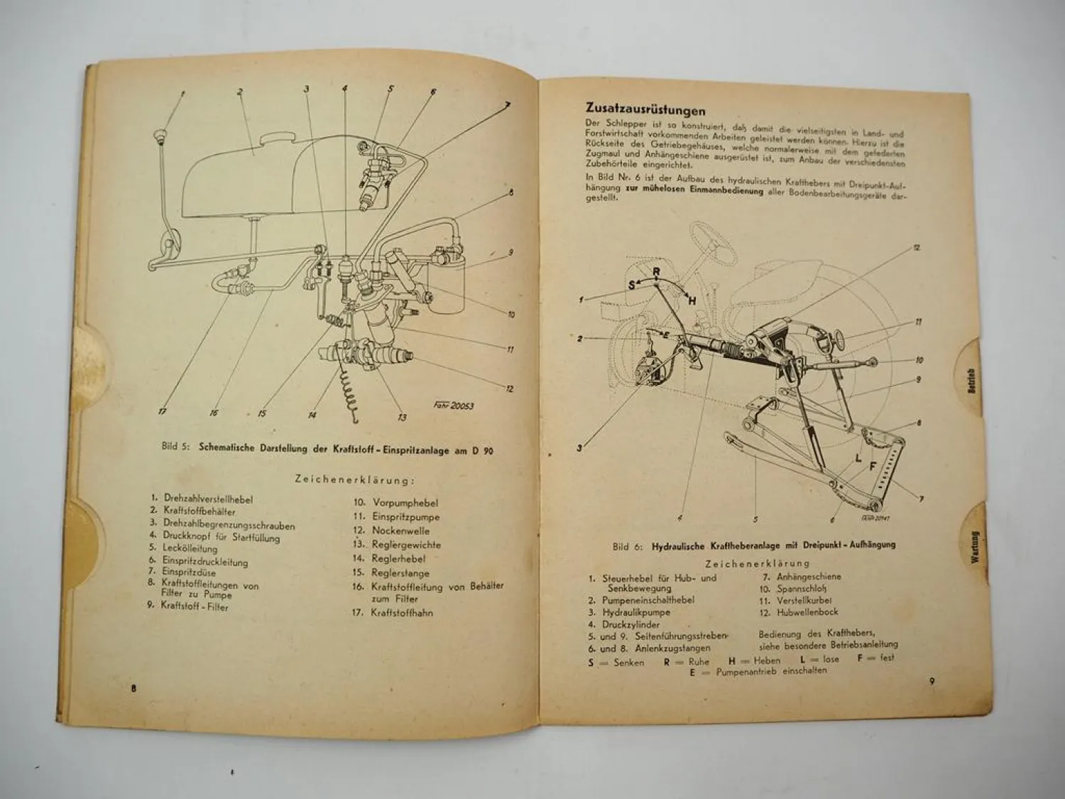 Original Fahr D90 D90H Dieselschlepper Betriebsanleitung Wartung 1954