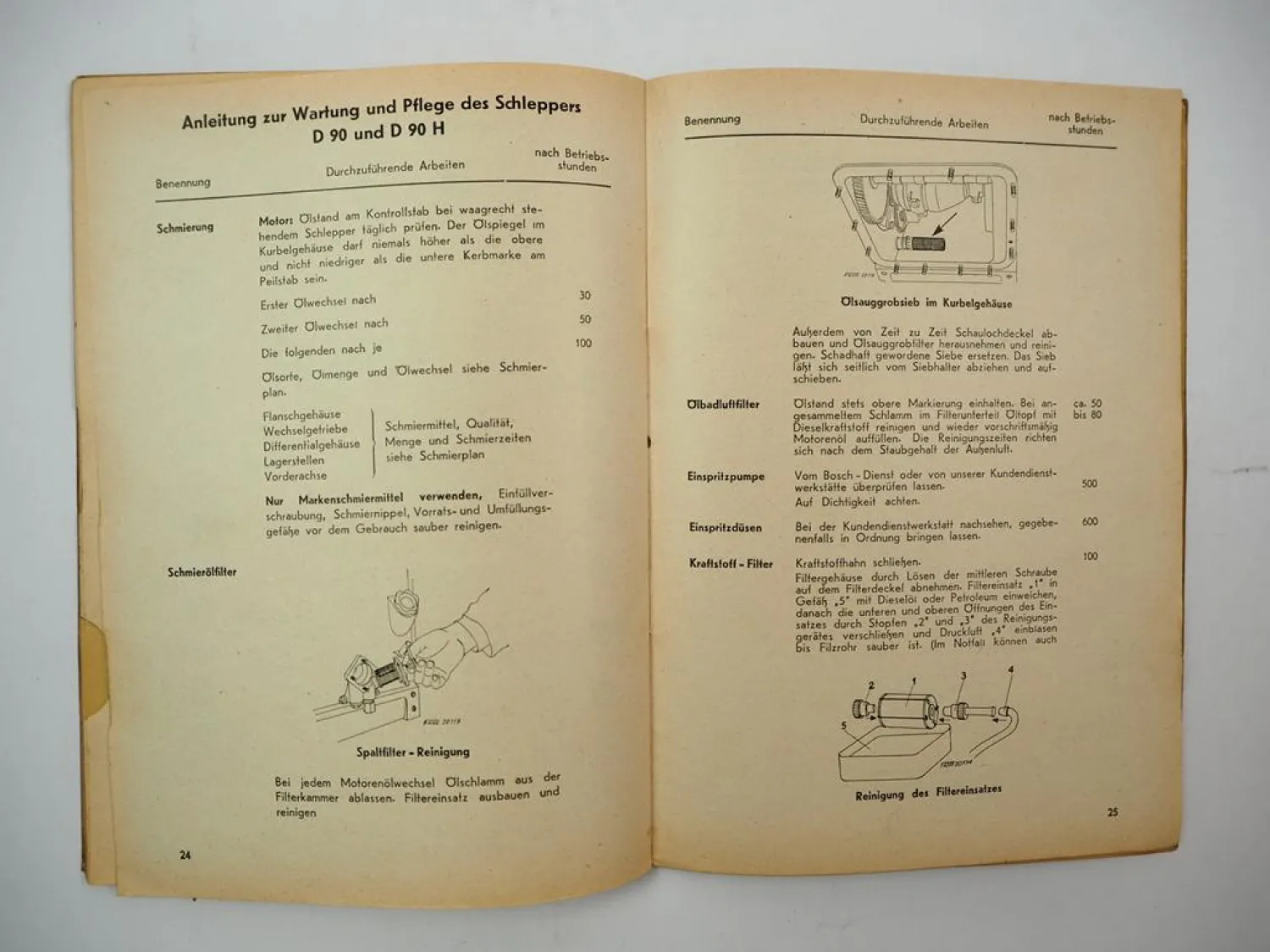 Original Fahr D90 D90H Dieselschlepper Betriebsanleitung Wartung 1954