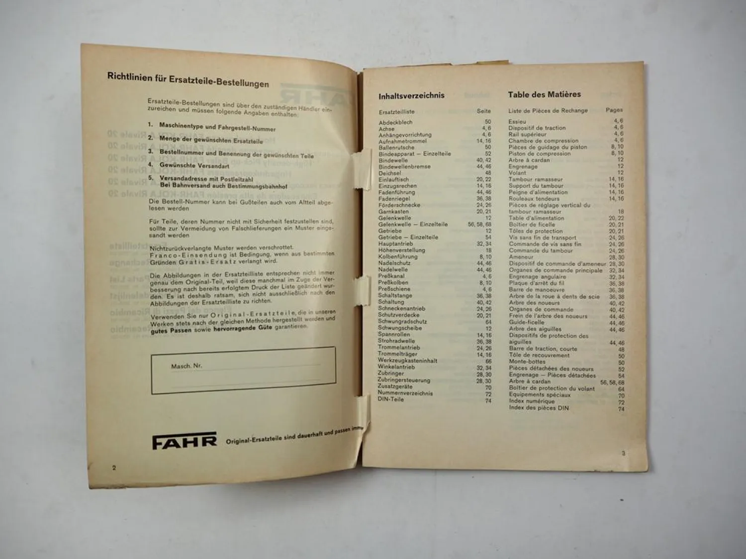 Original Fahr Köla Rivale 20 Hochdruckpresse Ersatzteilliste 4/1973