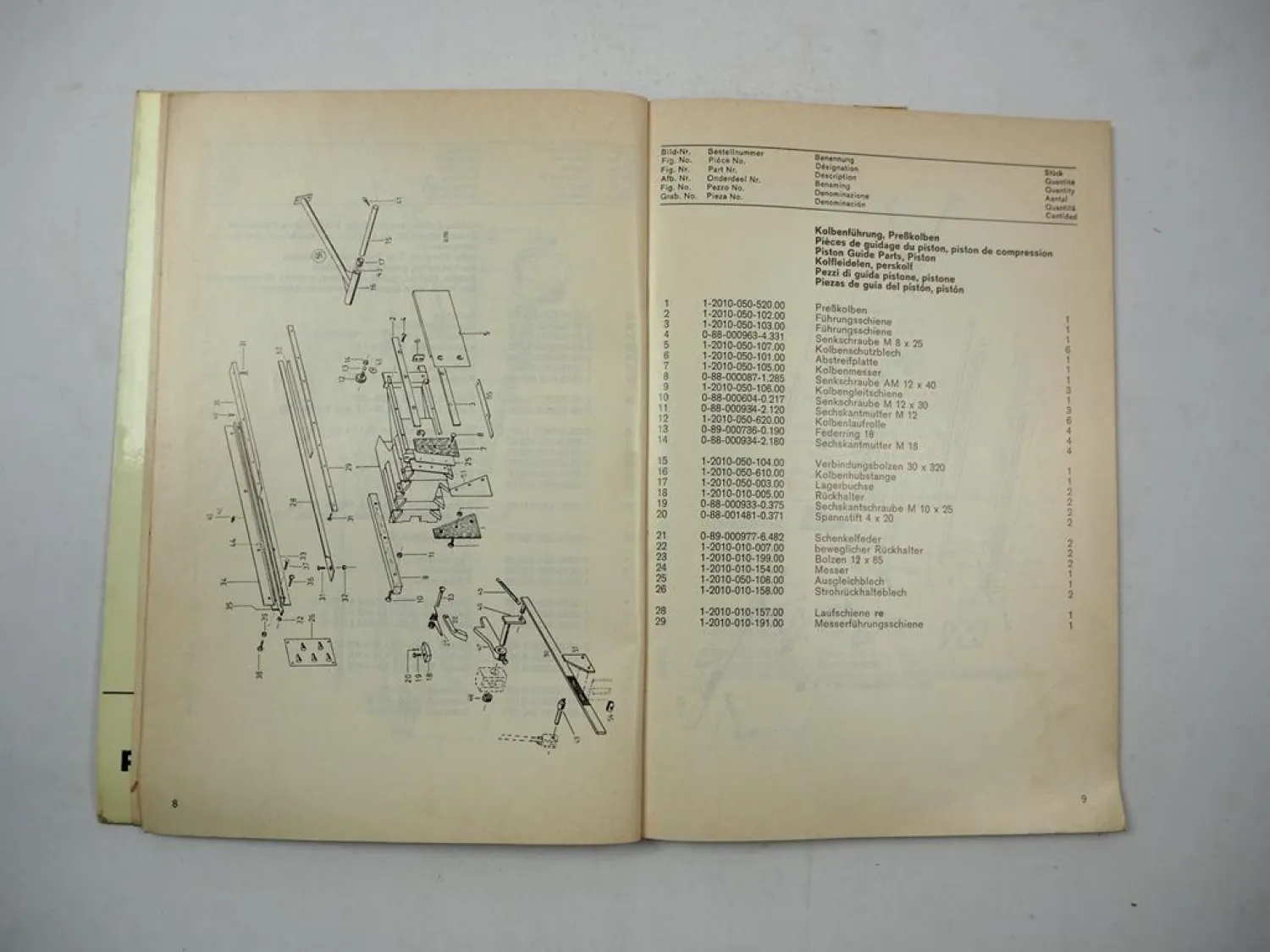 Original Fahr Köla Rivale 20 Hochdruckpresse Ersatzteilliste 4/1973