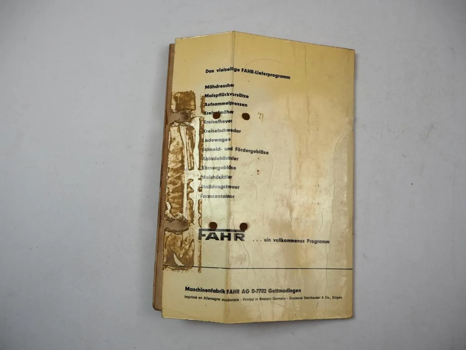 Original Fahr Köla Rivale 30 Hochdruckpresse Ersatzteilliste 10/1971