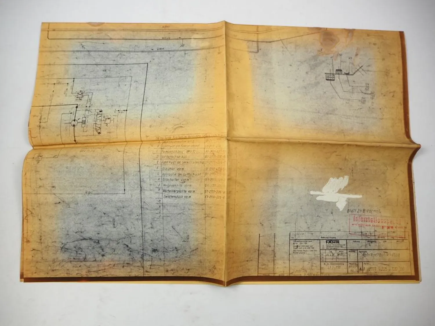 Original Fahr M1322 Mähdrescher Technische Zeichnung Fahrhydraulikplan 1981