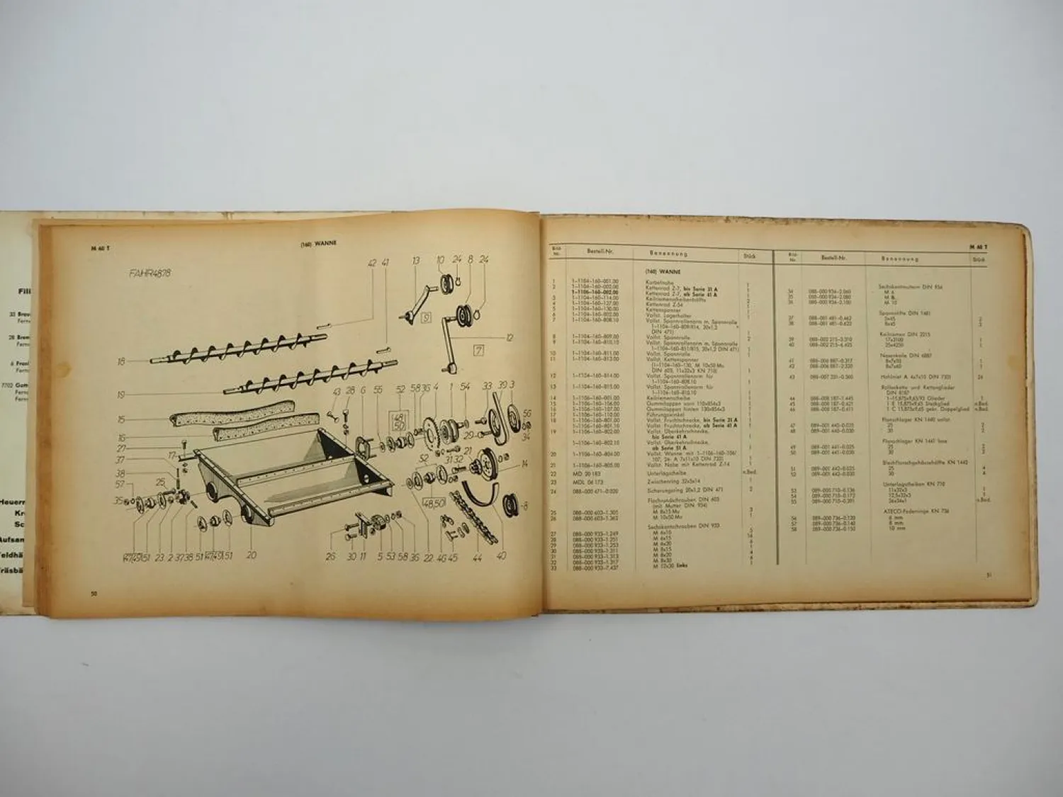 Original Fahr M60T Mähdrescher schleppergezogen Ersatzteilliste 1964