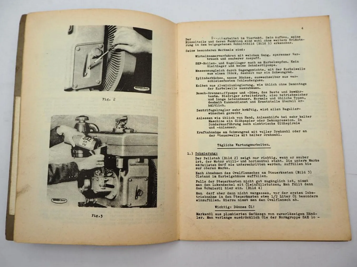 Original Farymann Typ D G E Dieselmotor Betriebsanleitung Wartung & Instandhaltung