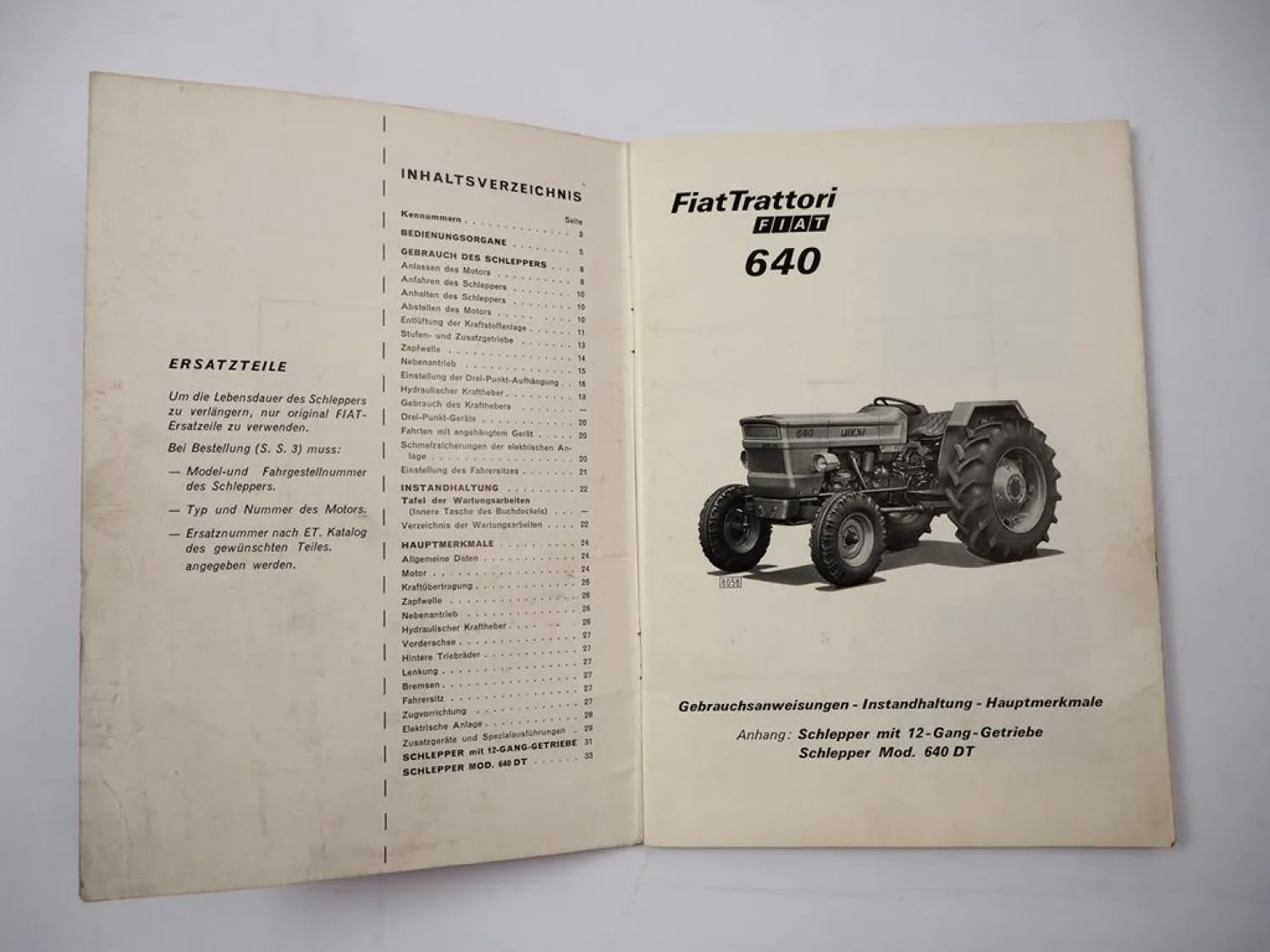 Original Fiat 640 640DT Traktor Betriebsanleitung Bedienung Wartungsplan 1974