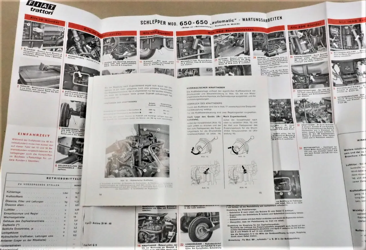 Original Fiat 650 Schlepper Betriebsanleitung Bedienungsanleitung Wartung 1968