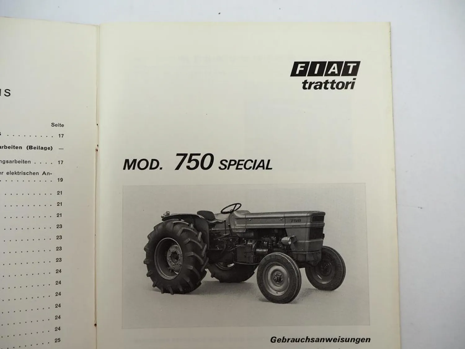 Original Fiat 750 special Schlepper Betriebsanleitung Bedienung Wartung 1971