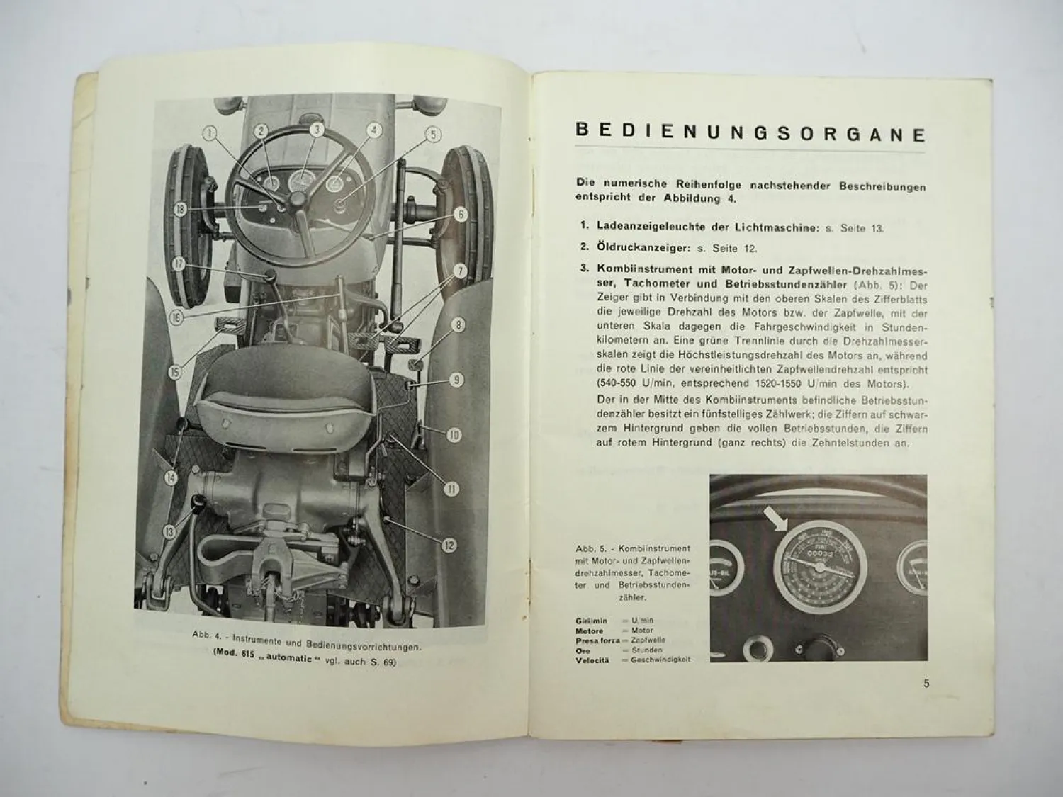 Original Fiat Trattori 615 Schlepper Betriebsanleitung Bedienung Wartung 1965