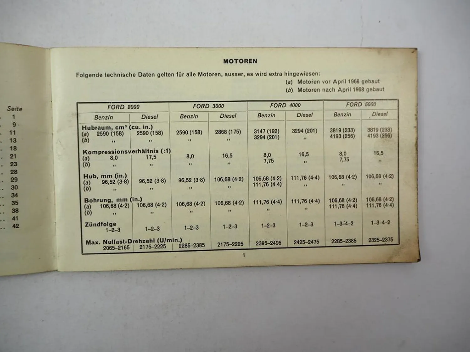 Original Ford 2000 3000 4000 5000 Traktor Technische Daten ca. 1970