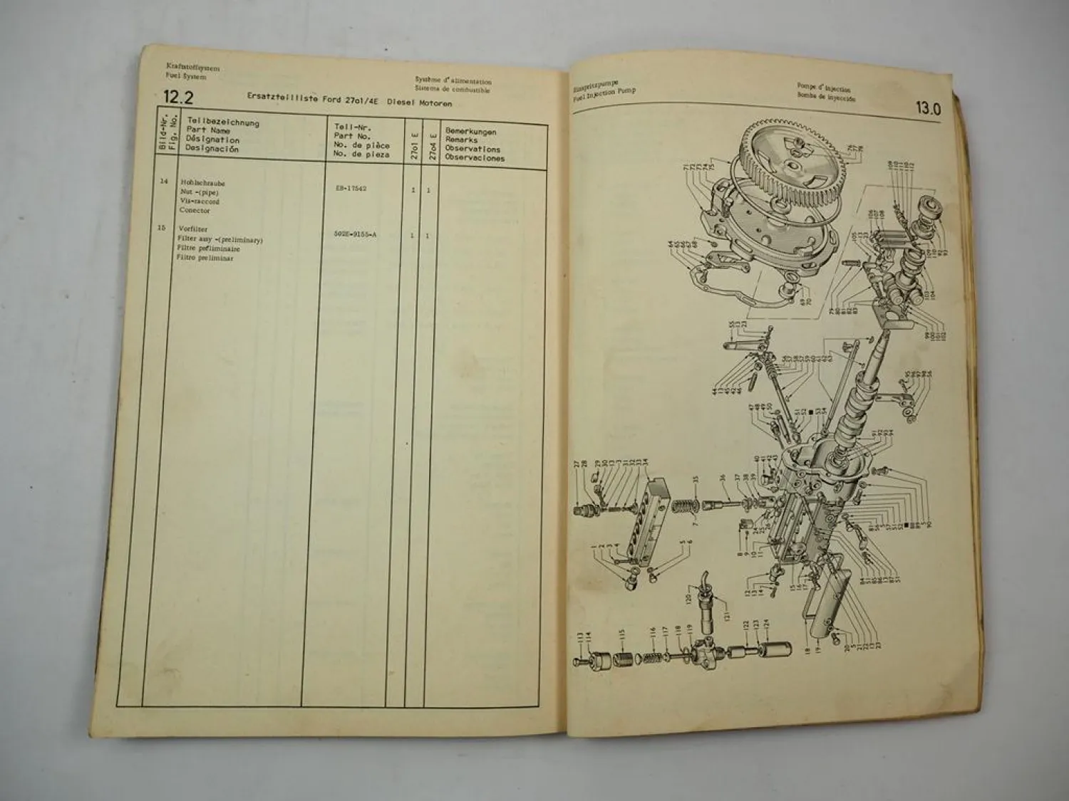 Original Ford 2700 2701E 2704E Dieselmotor für Claas Mähdrescher Ersatzteilliste