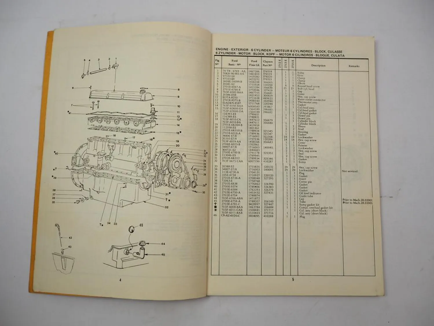 Original Ford 2712 2713 2715 E Diesel Motor für New Holland Ersatzteilliste 1976