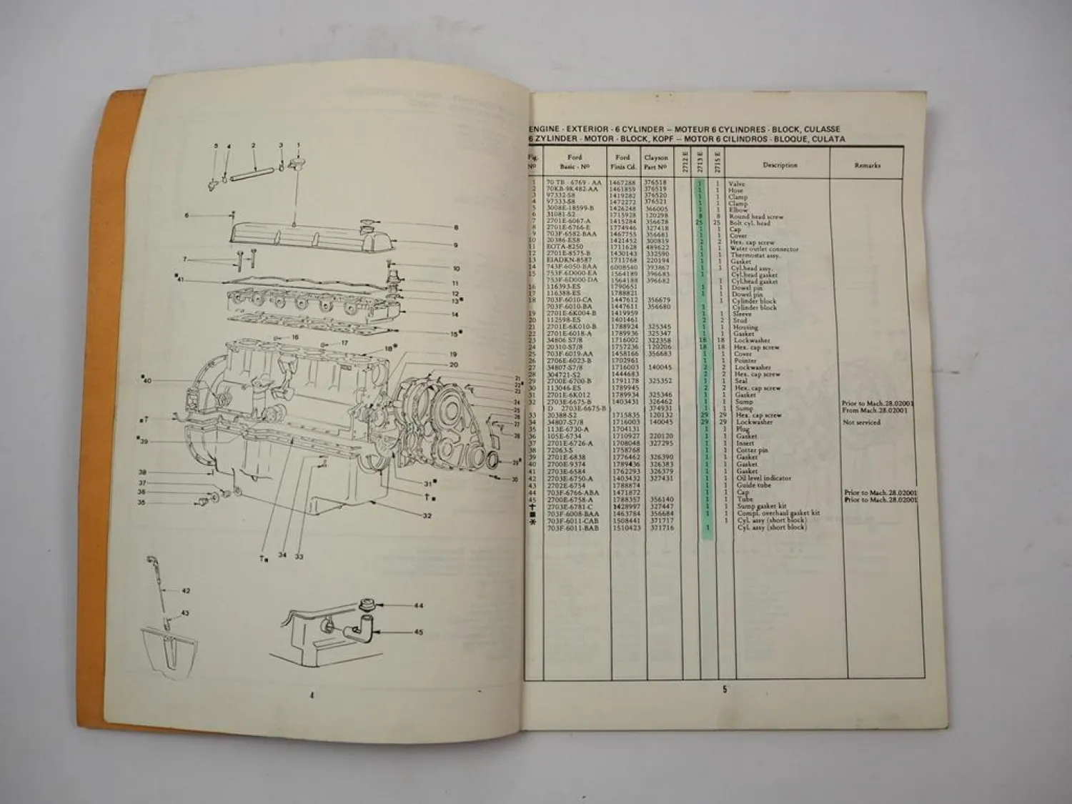 Original Ford 2712 2713 2715 E Motor für Sperry New Holland Ersatzteilliste 1976