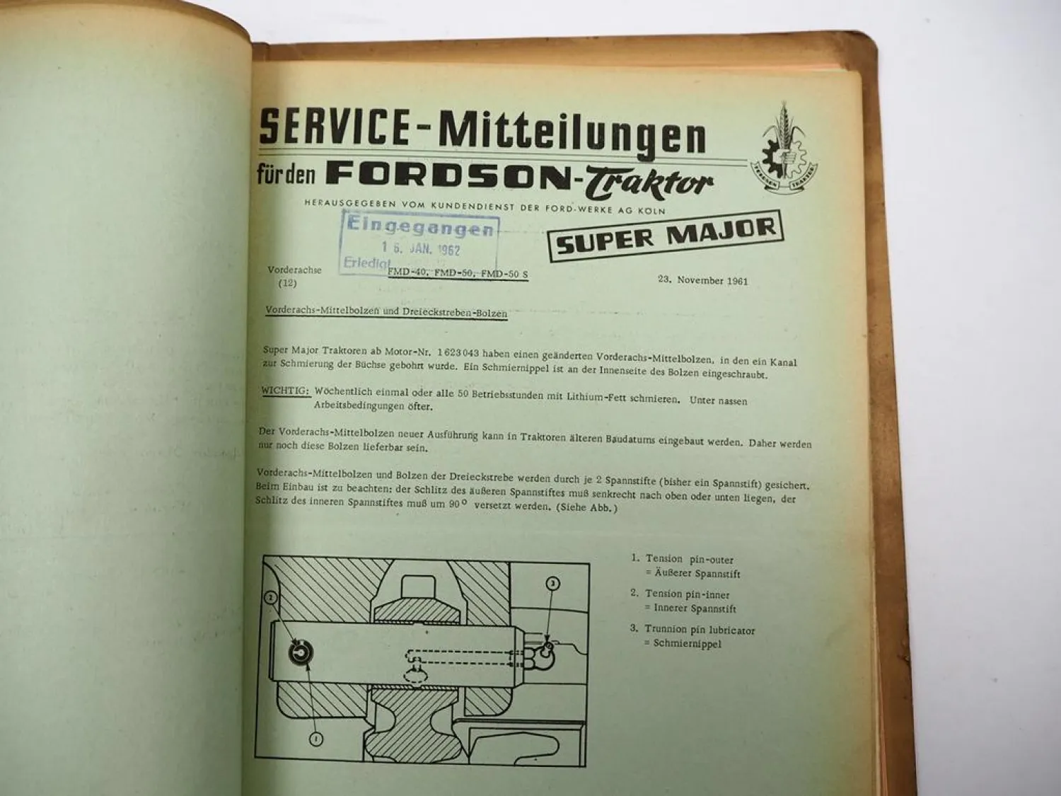 Original Fordson Major & Super Major Traktor Service Mitteilungen 1955 - 1962