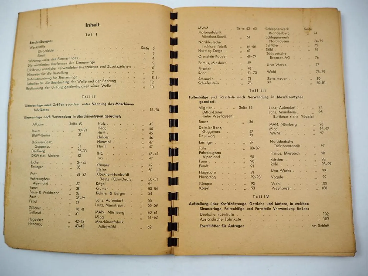 Original Handbuch Simrit Simmeringe Faltenbälge für Schlepper CFW Weinheim