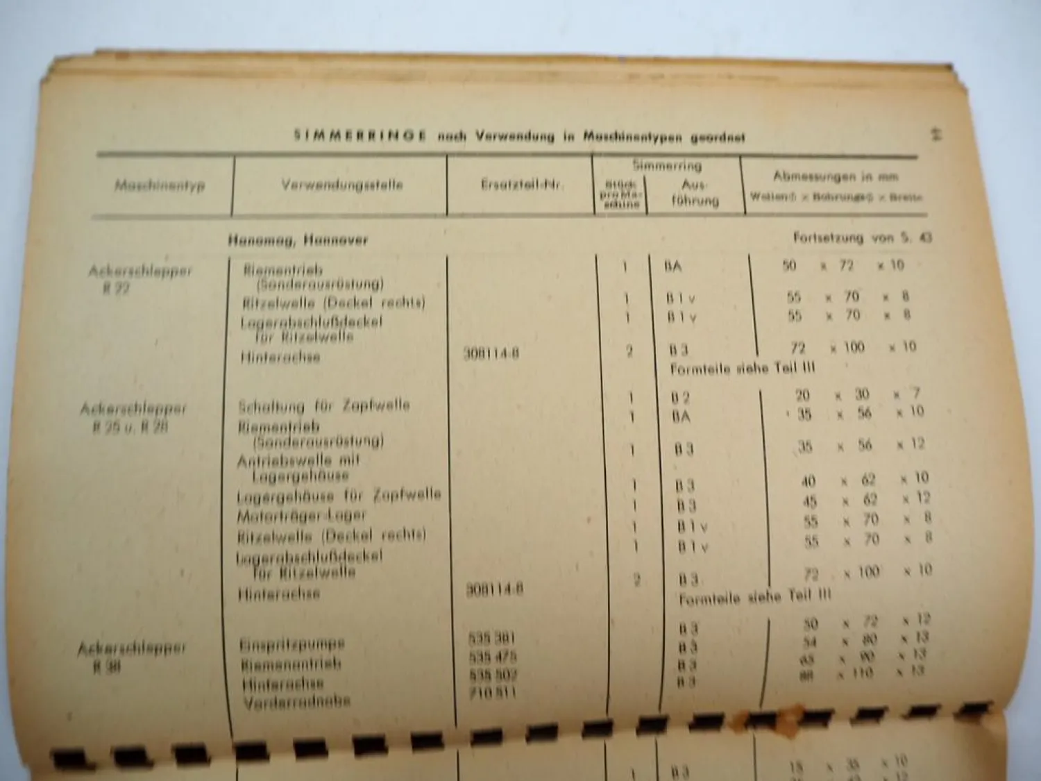 Original Handbuch Simrit Simmeringe Faltenbälge für Schlepper CFW Weinheim