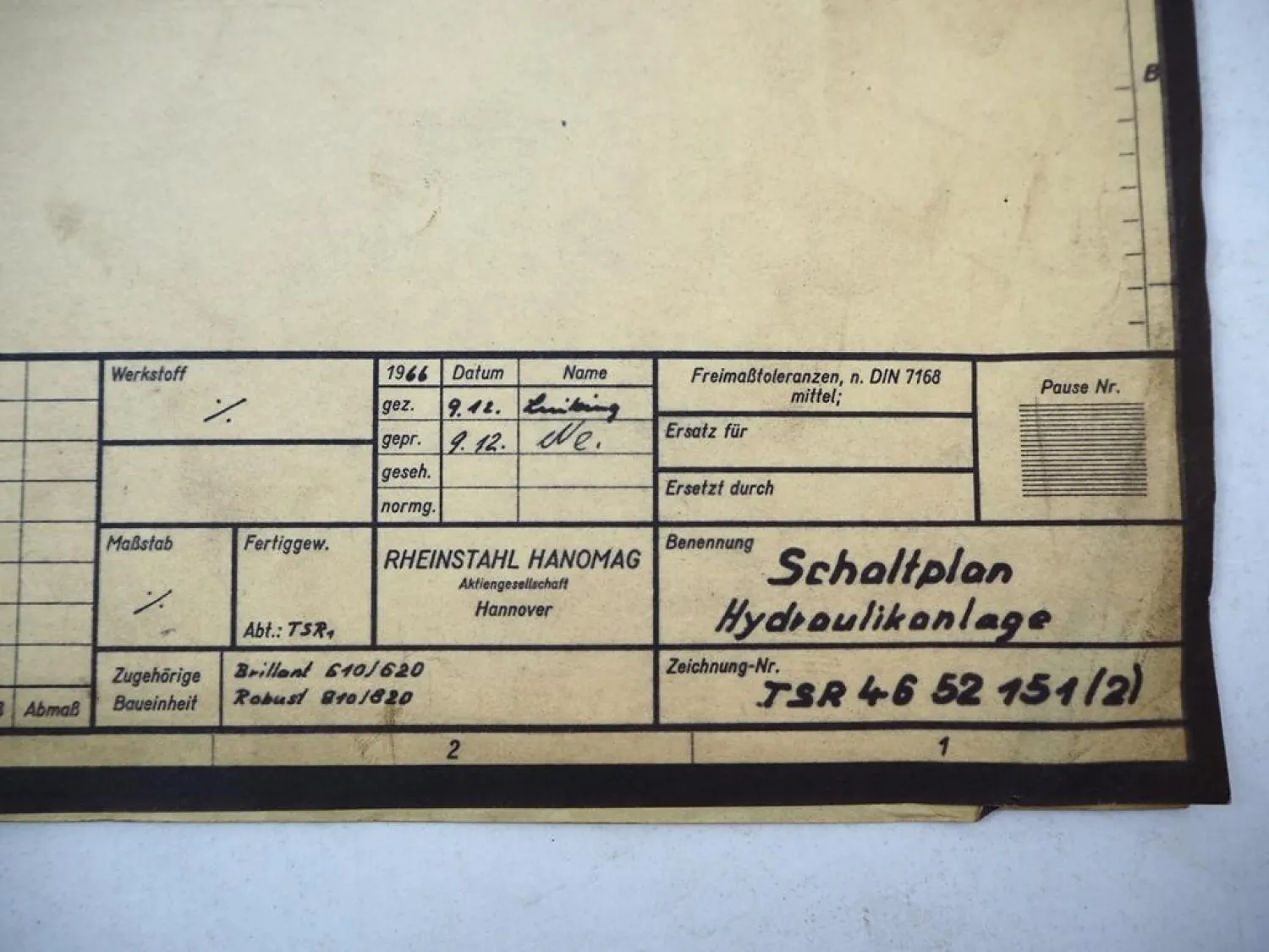 Original Hanomag Brillant 610 620 Robust 810 820 Hydraulikplan 1966