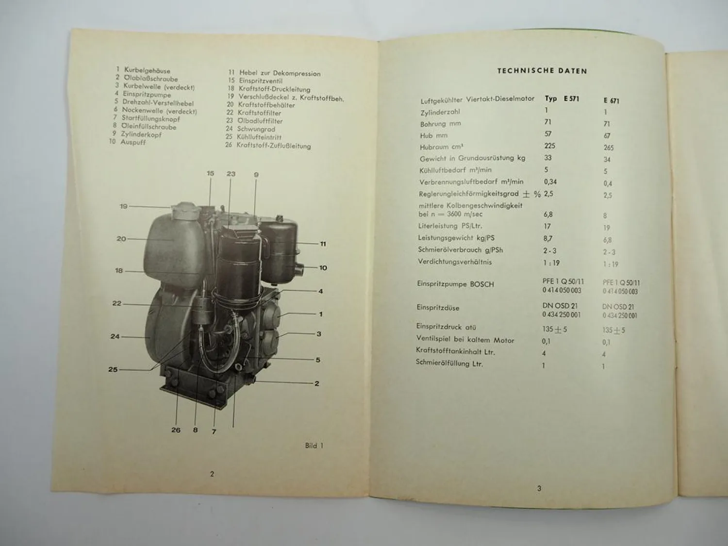 Original Hatz E 571 671 Dieselmotor Betriebsanleitung Wartung 1969
