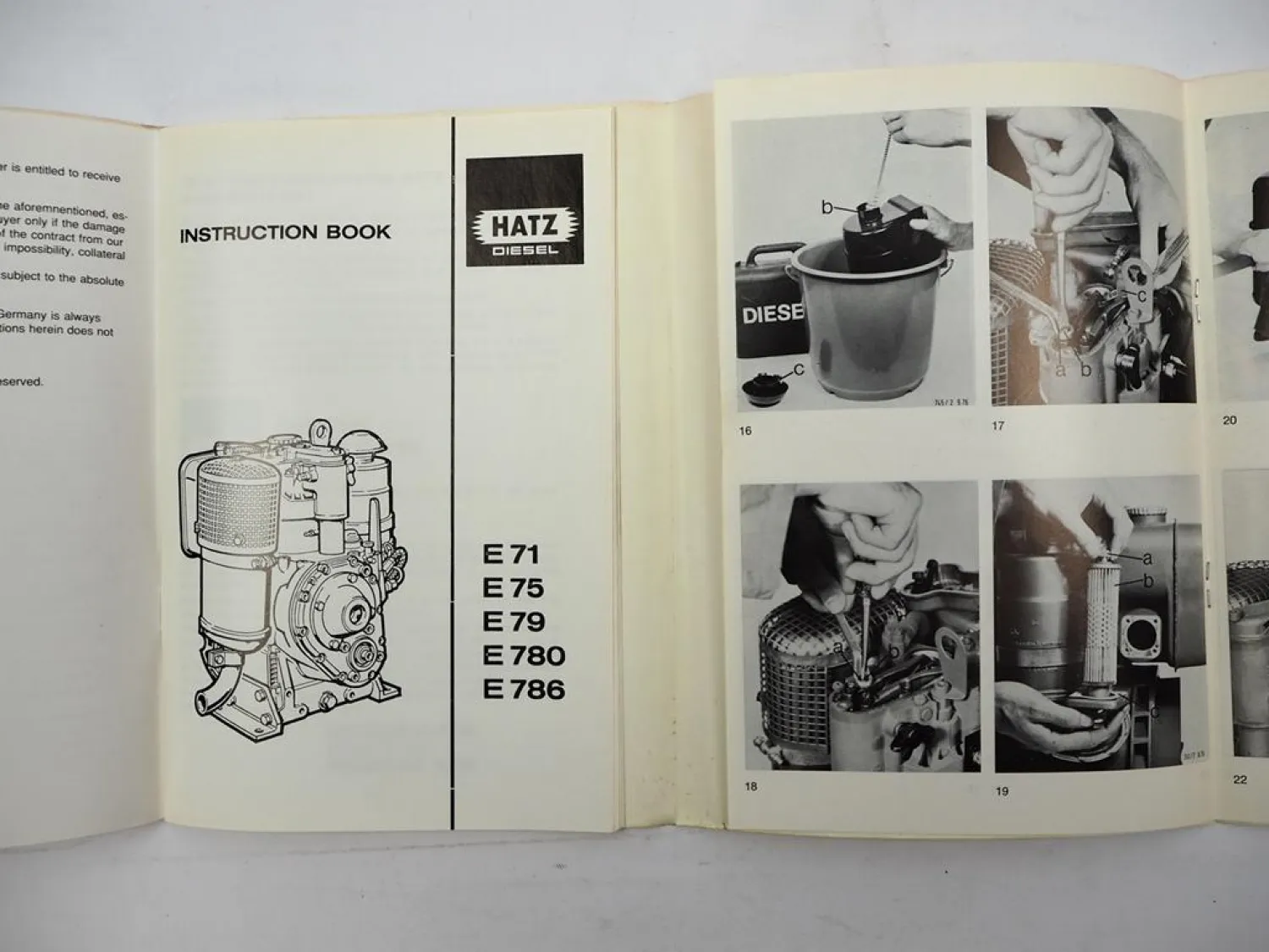 Original Hatz E 71 75 79 780 786 Engine Instruction Book Operation 1993