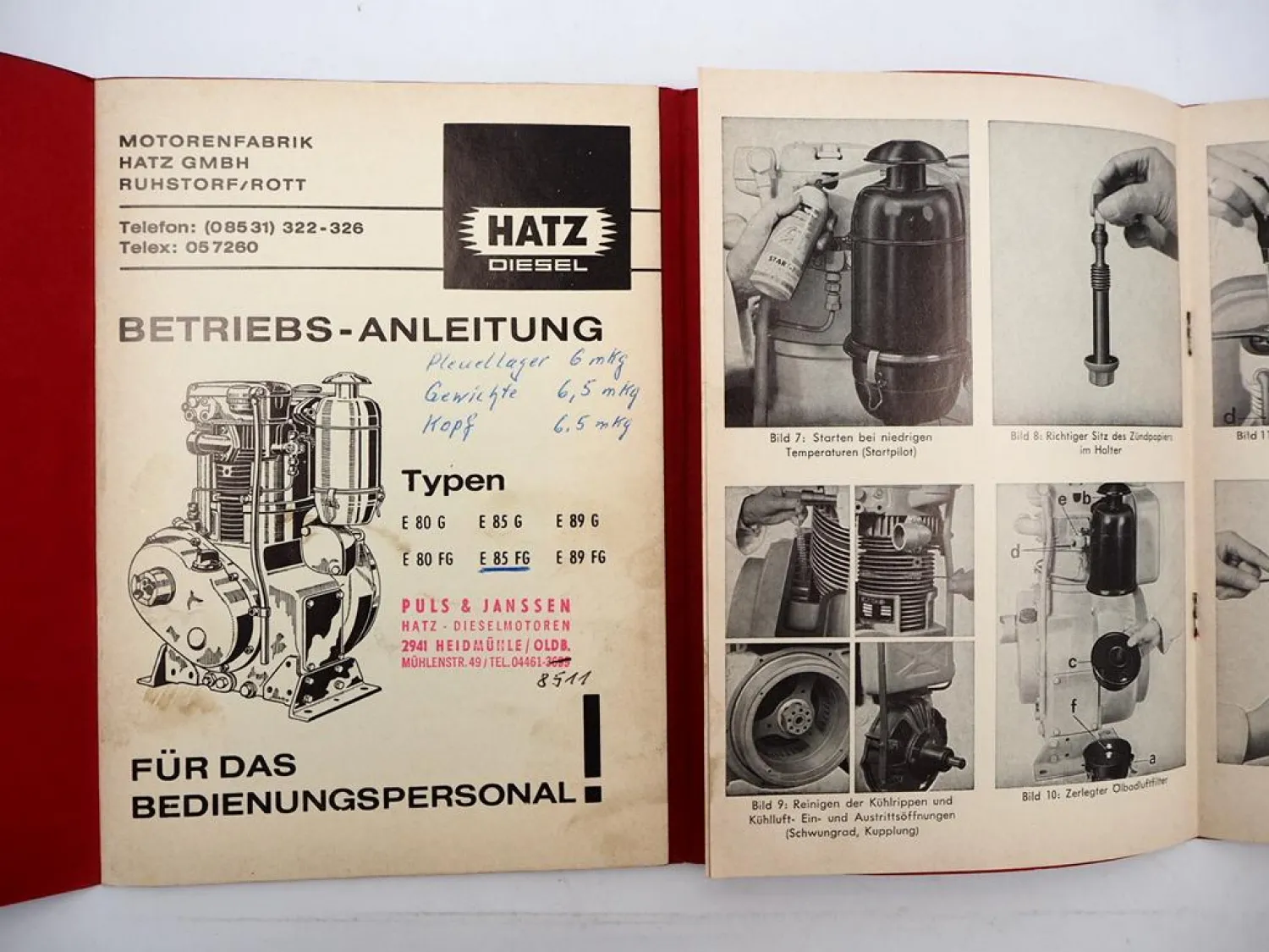 Original Hatz E 80 85 89 G FG Dieselmotor Betriebsanleitung Wartung 1970