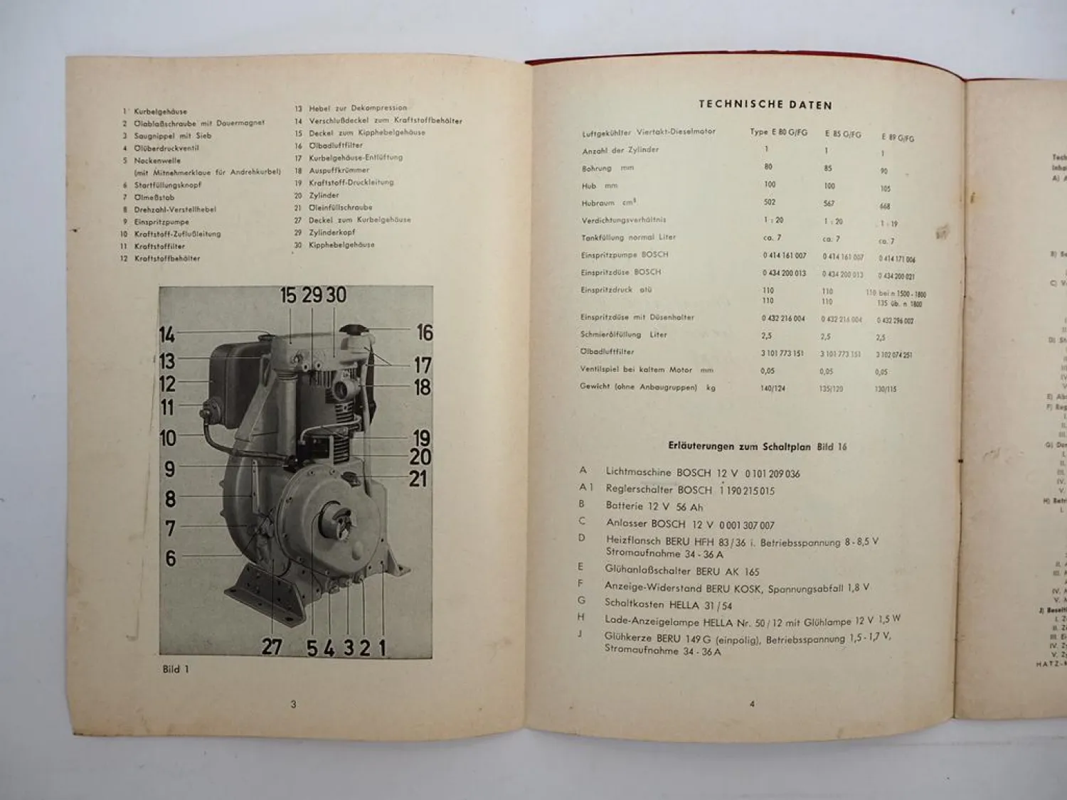 Original Hatz E 80 85 89 G FG Dieselmotor Betriebsanleitung Wartung 1970