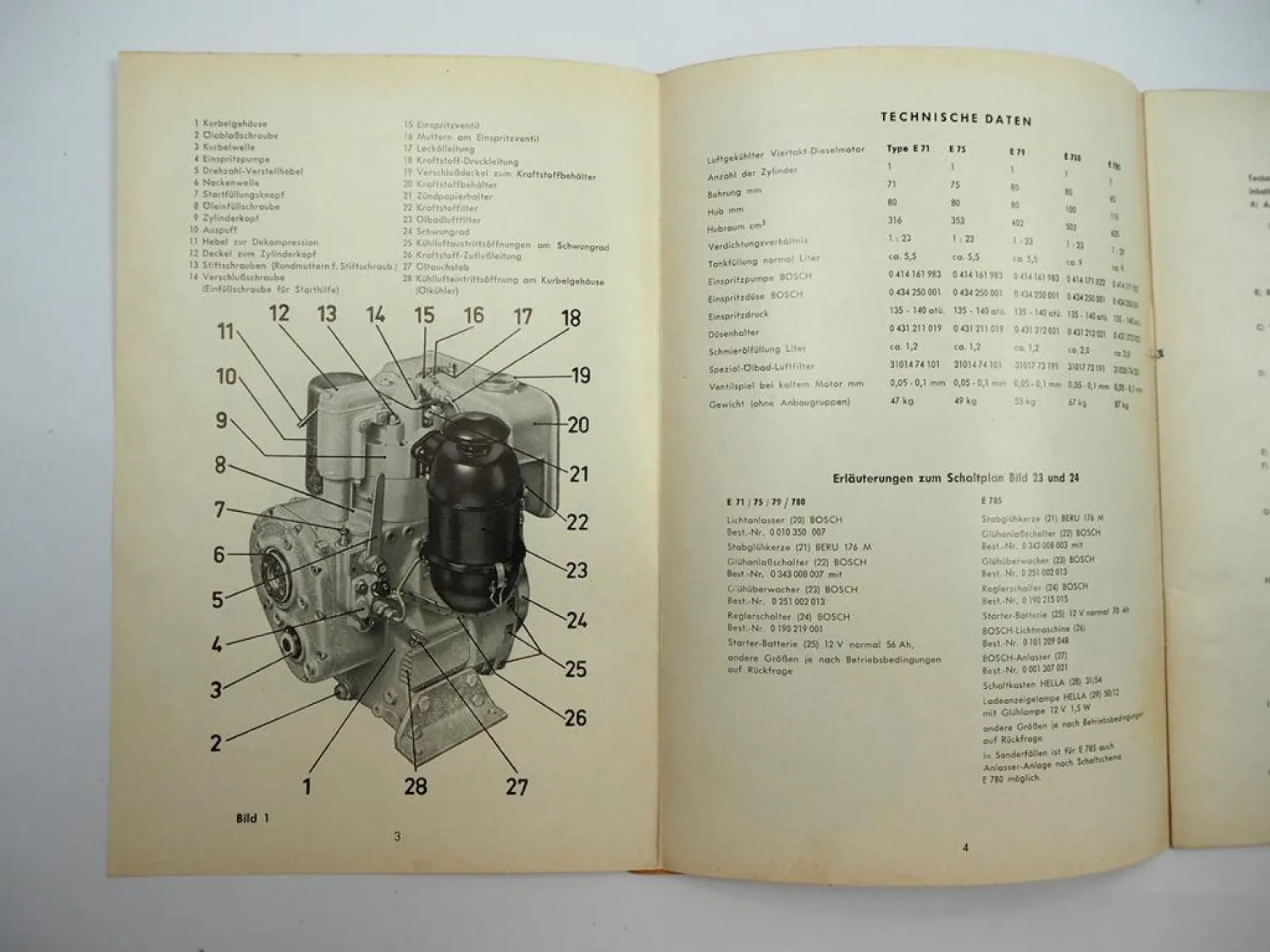 Original Hatz ES E 71 75 79 780 785 Dieselmotor Betriebsanleitung Wartung 1968