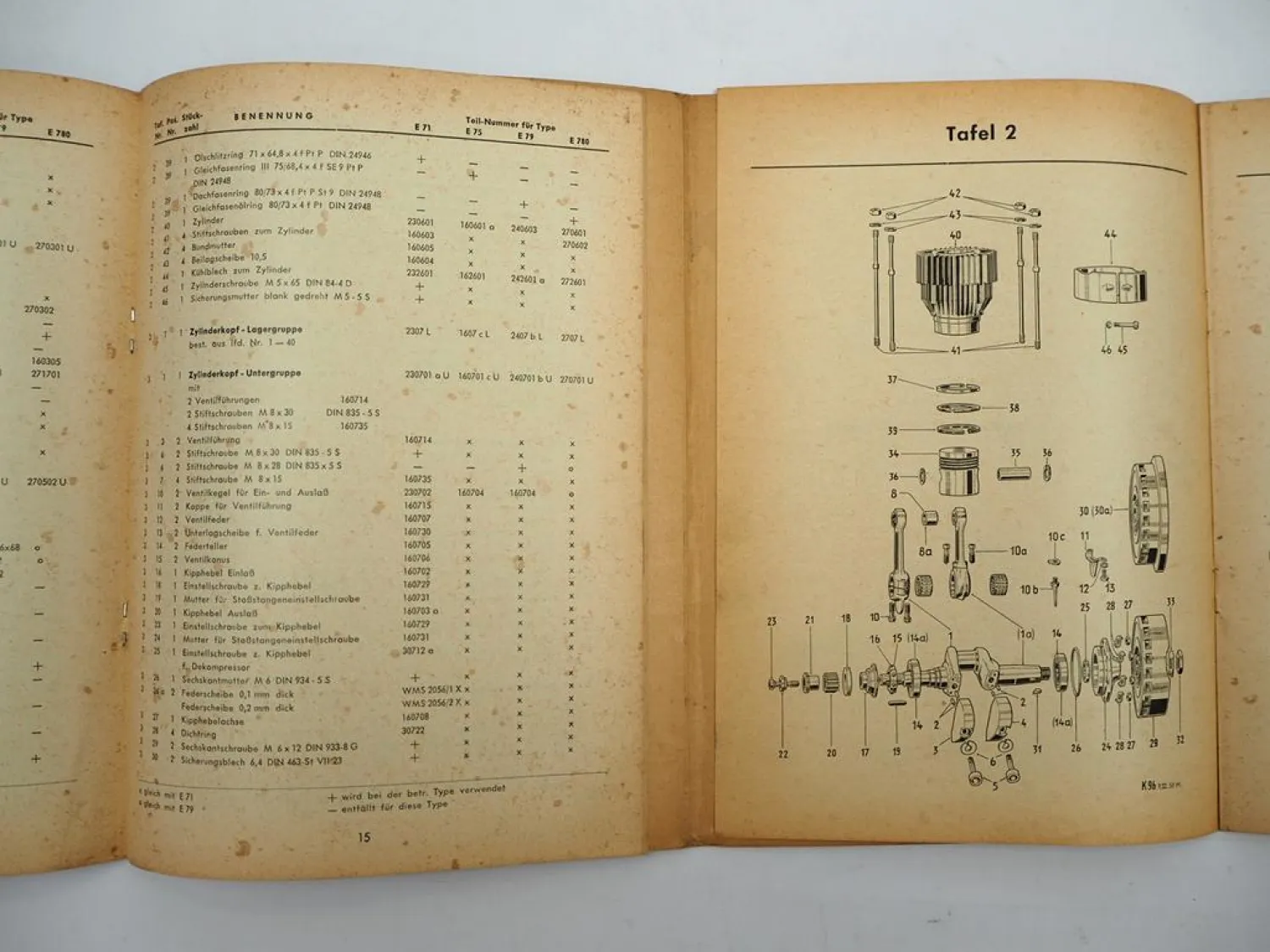Original Hatz ES E 71 75 79 780 Dieselmotor luftgekühlt Ersatzteilliste 1964