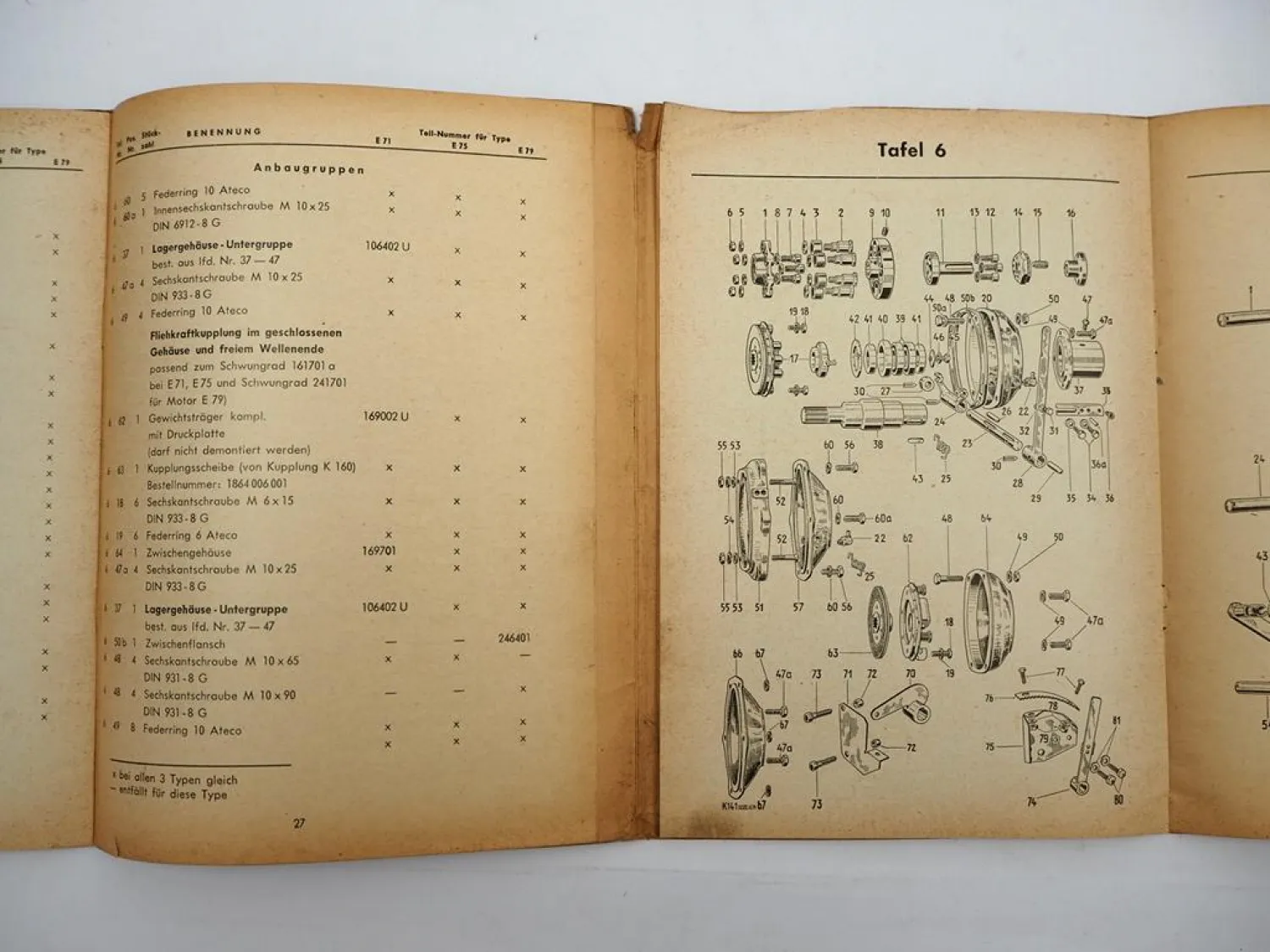 Original Hatz ES E 71 75 79 Dieselmotor luftgekühlt Ersatzteilliste 1963