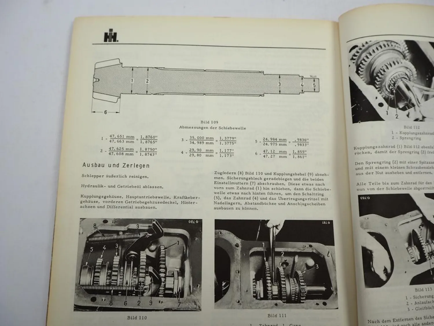 Original IHC 323 353 423 Werkstatthandbuch Getriebe Instandsetzung 1968