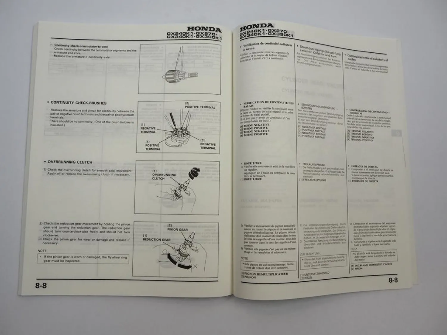 Original Honda GX240K1 GX270 GX340K1 GX390K1 Motor Werkstatthandbuch 1991