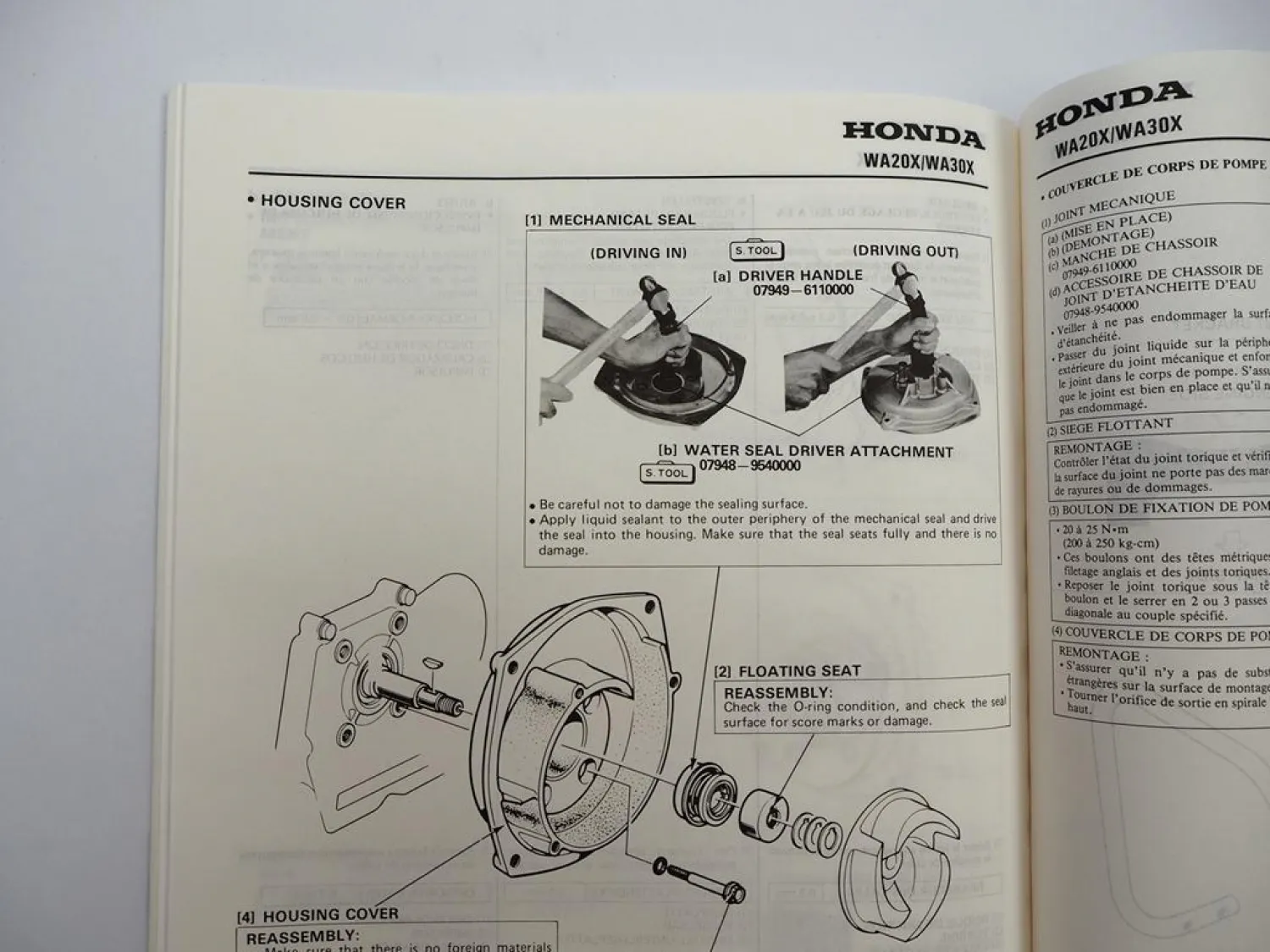 Original Honda WA20X WA30X Wasserpumpe Werkstatthandbuch Reparatur 1983