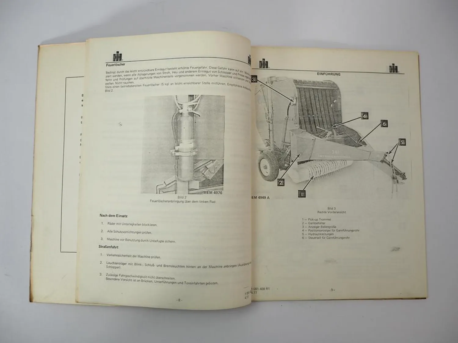 Original IHC 241 Großballenpresse Betriebsanleitung Bedienung Wartung 1977