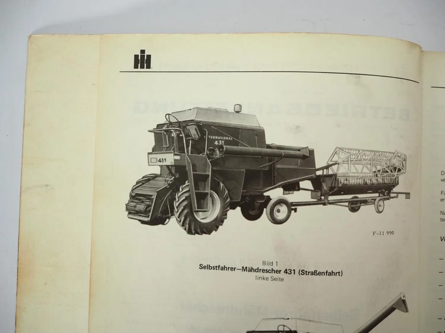 Original IHC 321 431 Mähdrescher Betriebsanleitung Bedienung Wartung 1973