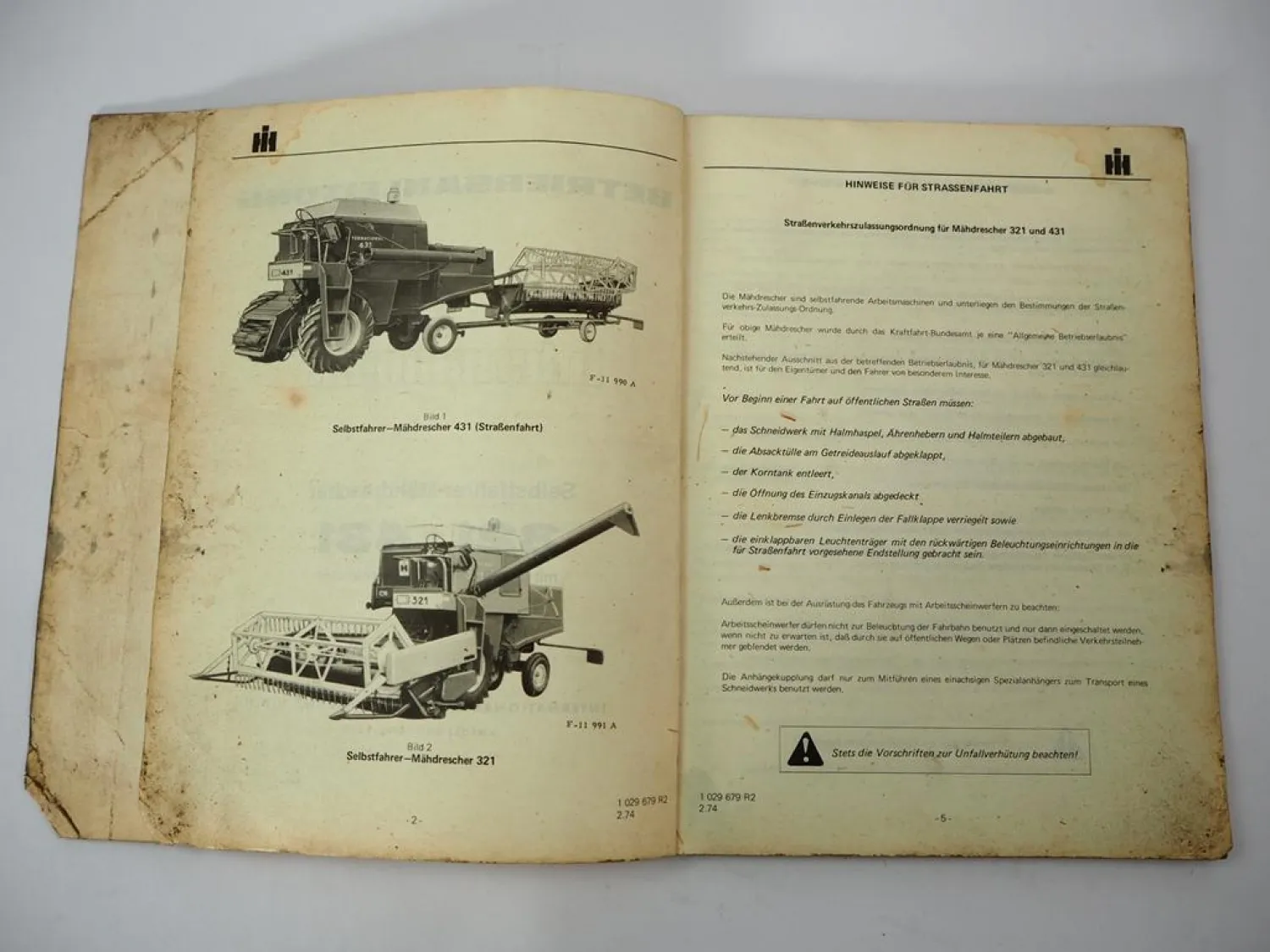 Original IHC 321 431 Mähdrescher Betriebsanleitung Bedienung Wartung 1974