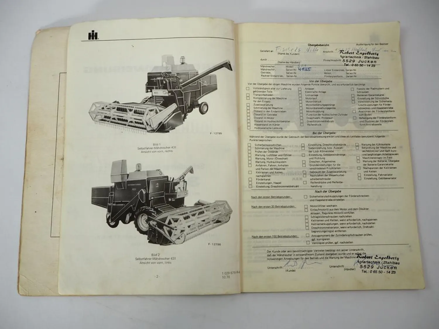 Original IHC 321 431 Mähdrescher Betriebsanleitung Bedienung Wartung 1978