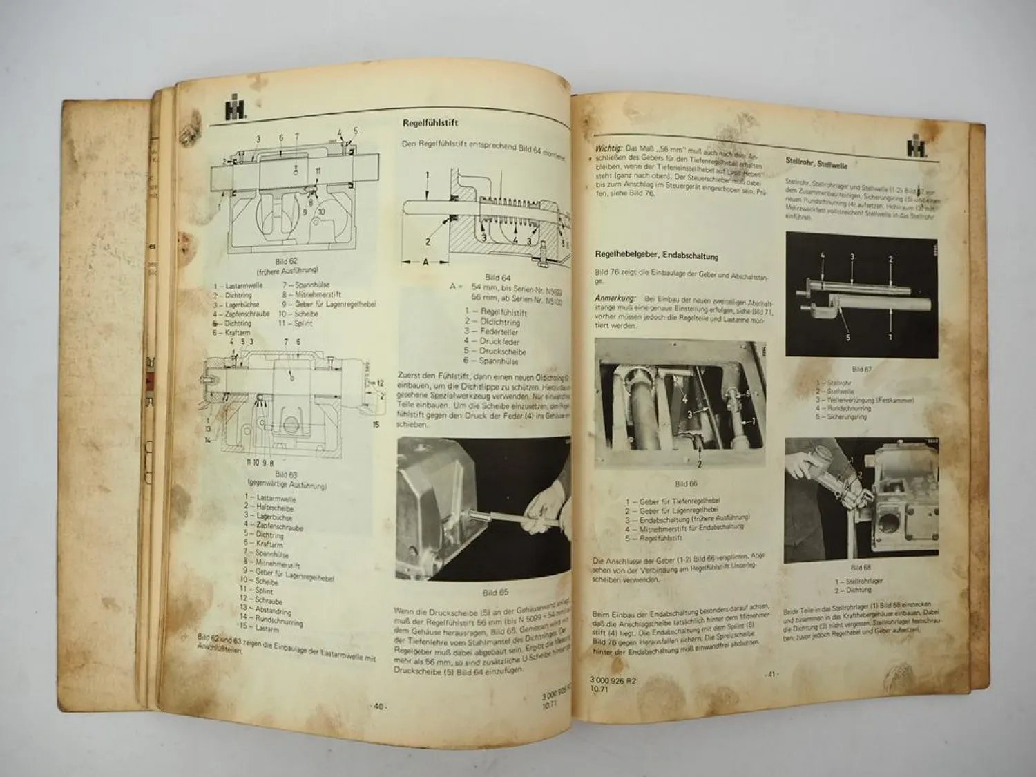 Original IHC 523 624 724 824 Schlepper Regelhydraulik Werkstatthandbuch 1971