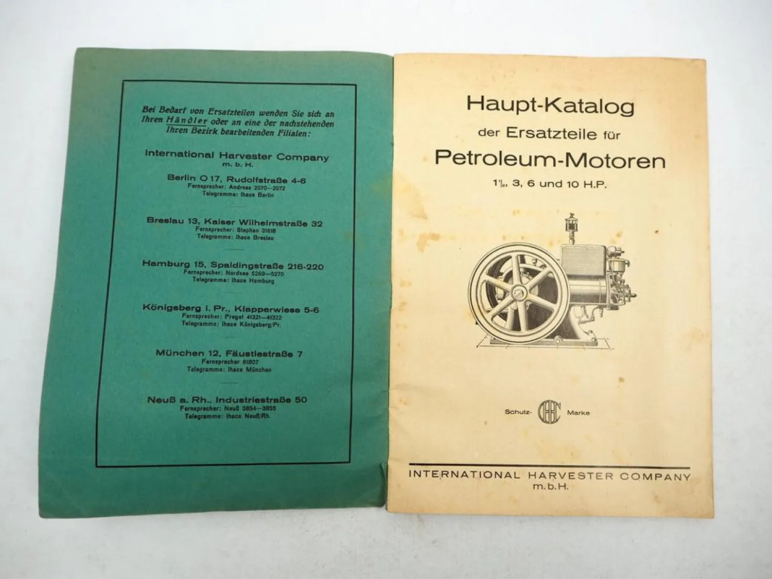Original IHC Deering Motoren 1.5 3 6 10 HP Ersatzteilliste Prospekt ca. 1910/20