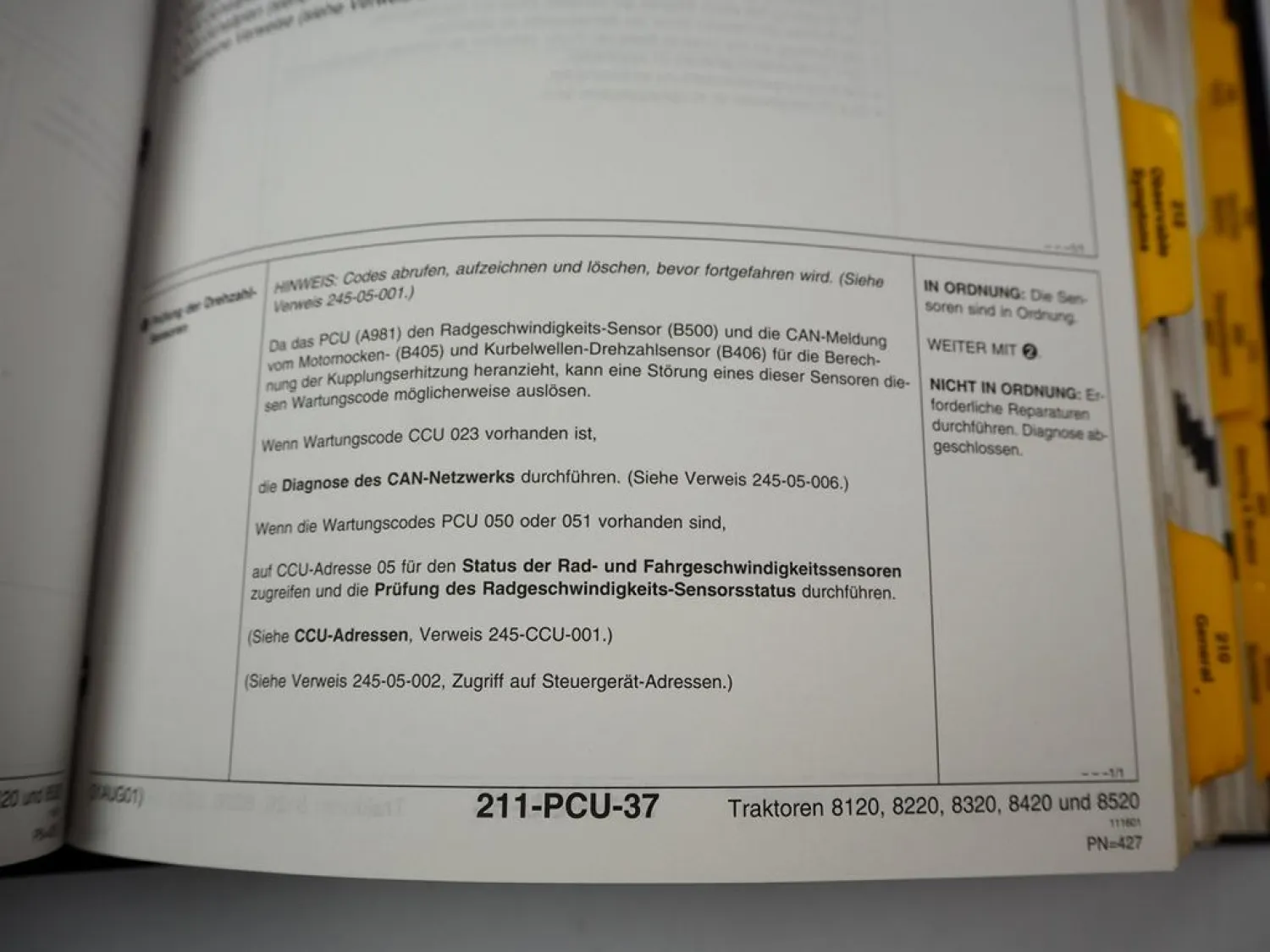 Original John Deere 8120 - 8520 Werkstatthandbuch Wirkungsweise & Prüfungen 2001