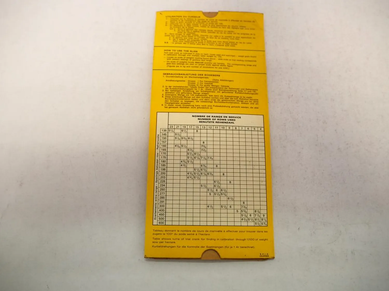 Original John Deere AB 100 200 300 Semoirs Sämaschine Einstelltabelle Schieber