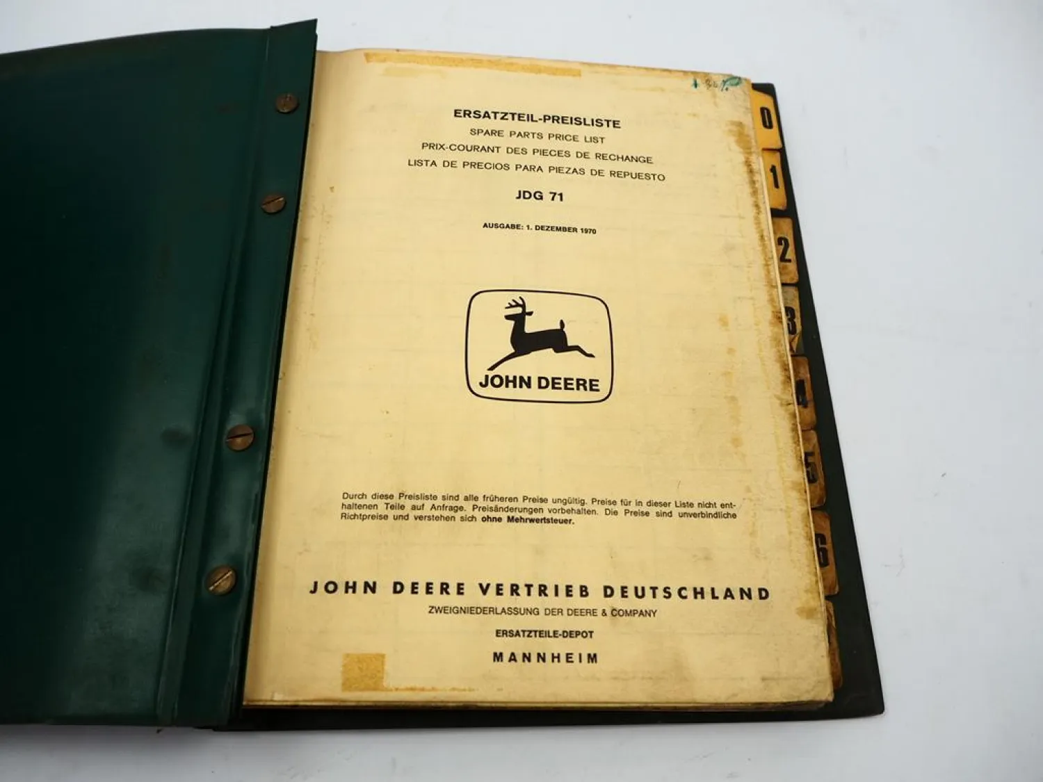 Original John Deere Ersatzteil Preisliste 1970