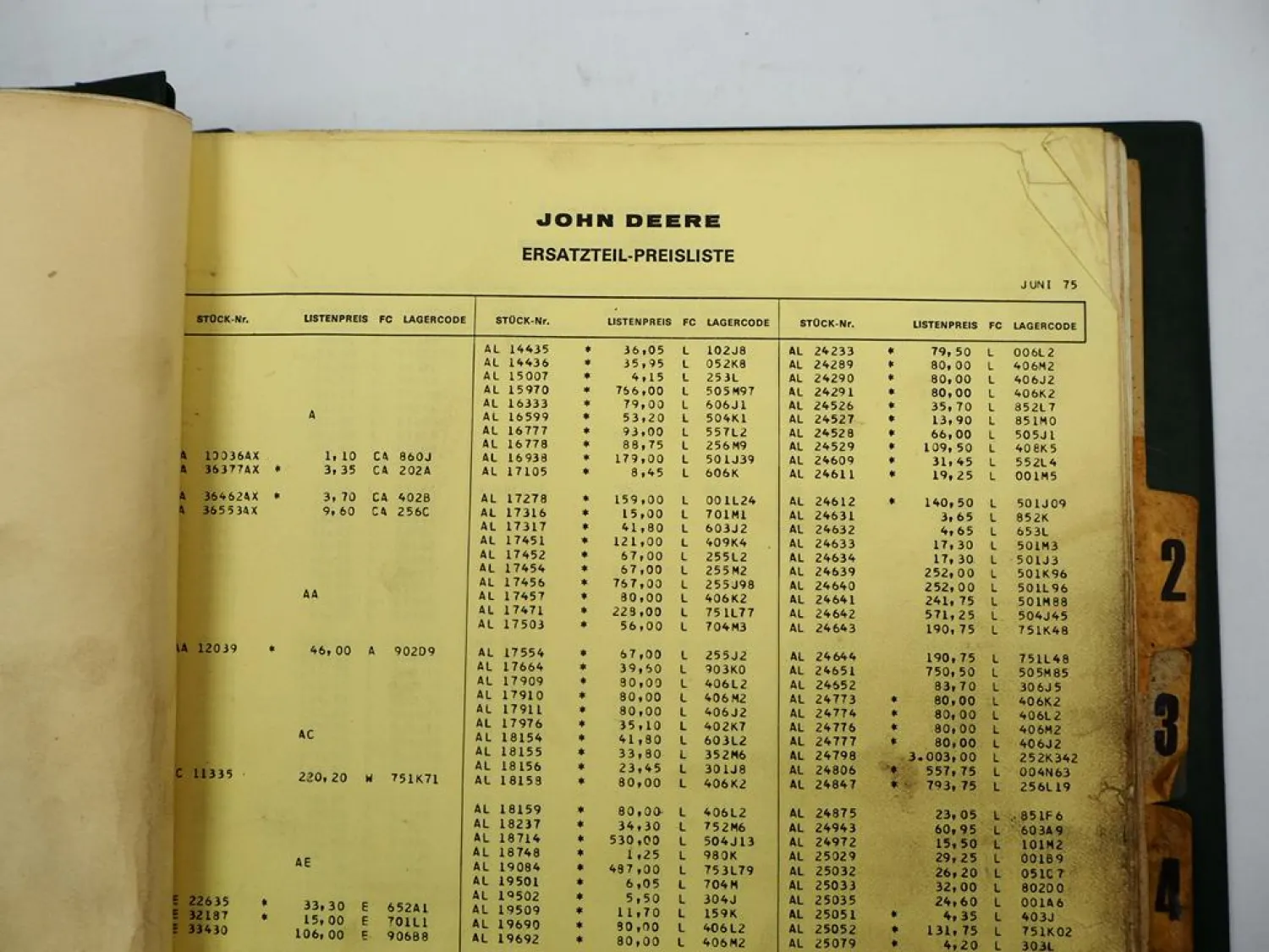 Original John Deere Ersatzteil Preisliste 1970