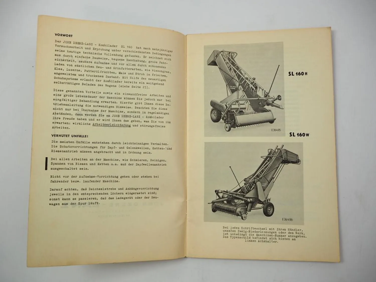 Original John Deere Lanz SL160 H W Anbau Kombi Lader Betriebsanleitung 1962