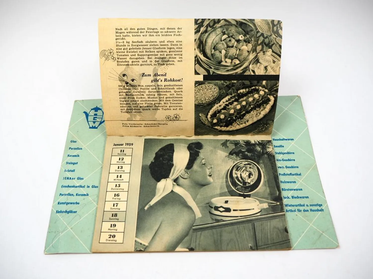 Original Kalender 1959 Hans Greiner Haushaltswaren Medard Glan Werbeartikel