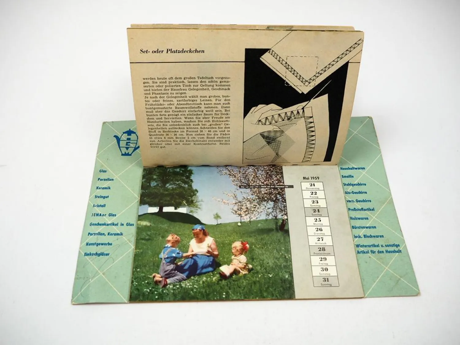 Original Kalender 1959 Hans Greiner Haushaltswaren Medard Glan Werbeartikel