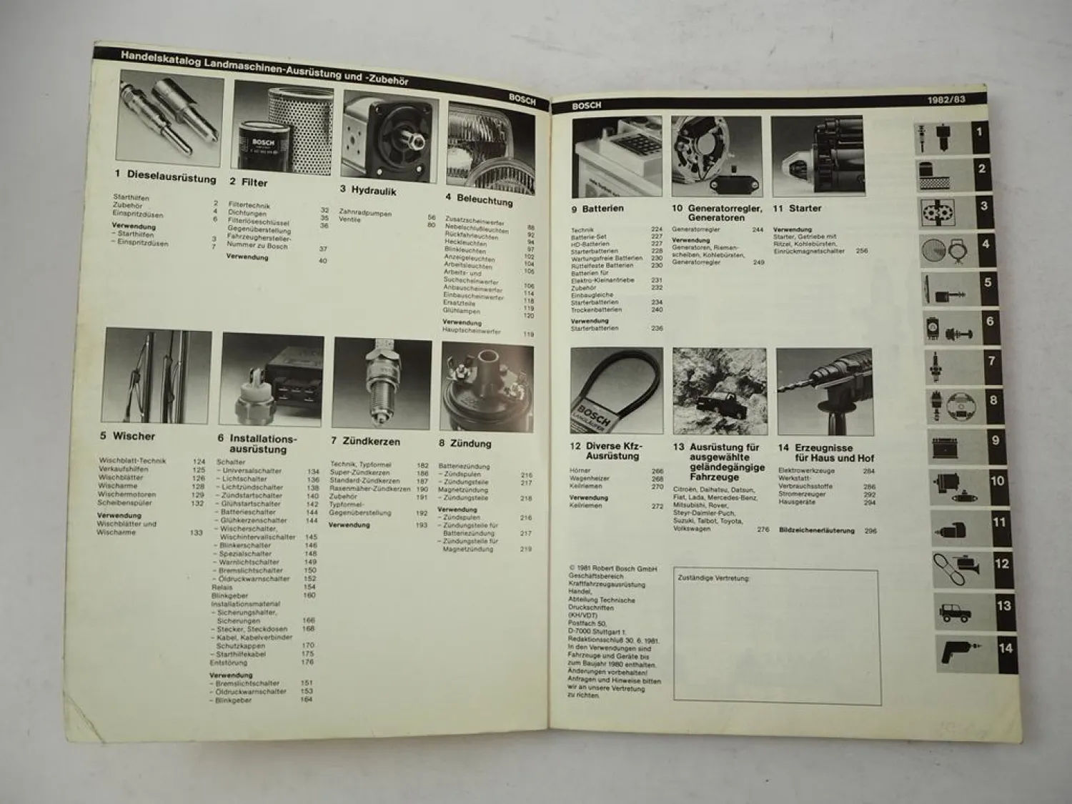 Original Katalog Bosch Landmaschinen Ausrüstung Zubehör 1982/83