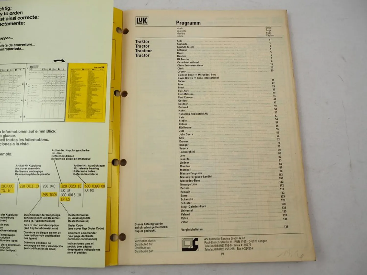 Original Katalog Produktprogramm LUK Kupplungen für Traktoren 1992/93