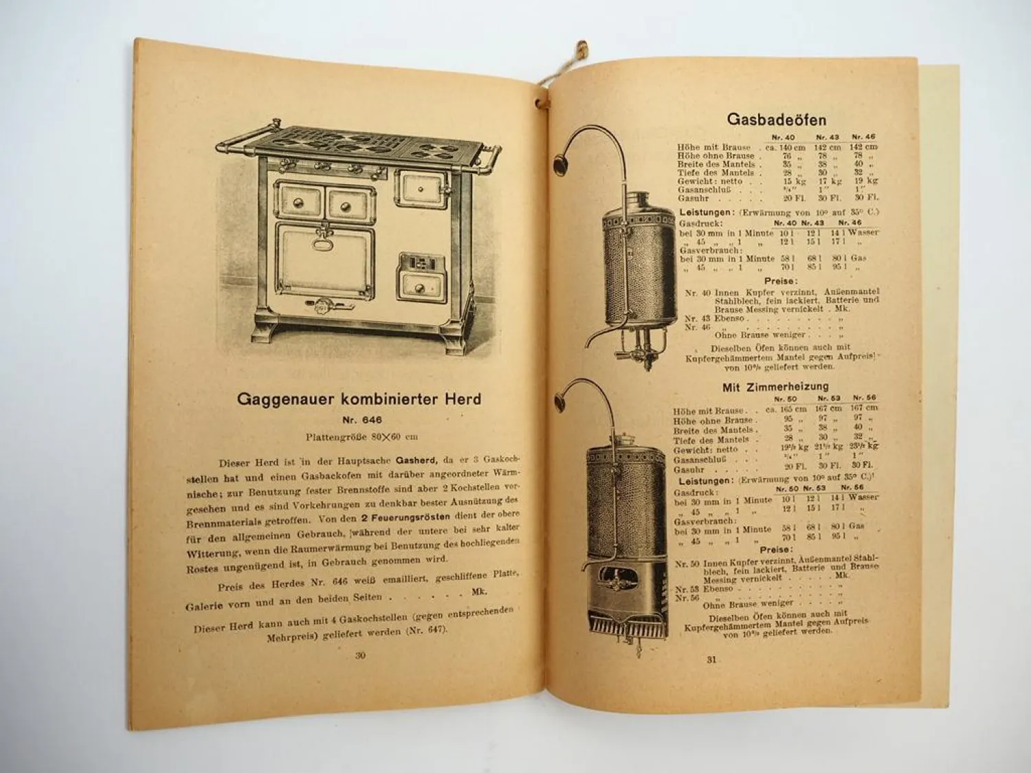 Original Kochbuch Bedienungsanleitung Gaggenauer Gasherde ca. 1930er Jahre